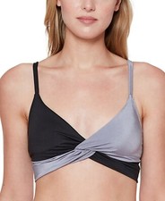 Sanctuary Women's Flow Solids Twist Crop Bikini Top Swimwear Black Gray Size M