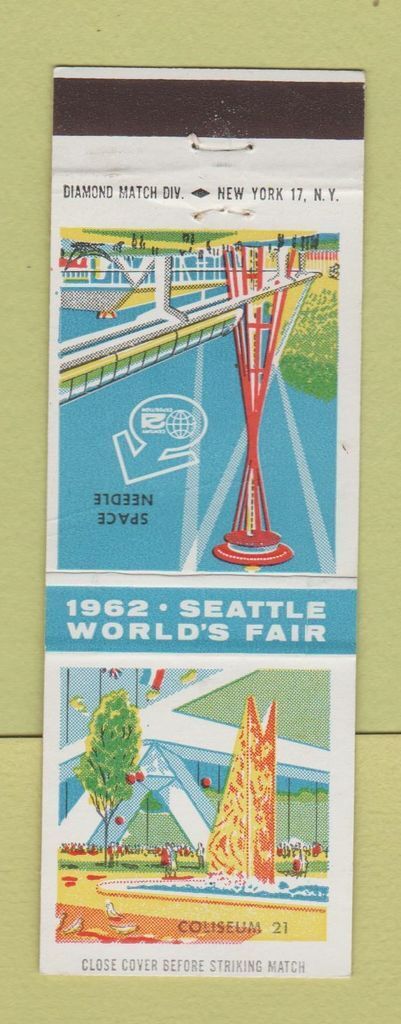 1962 Seattle World's Fair Matchbook Cover Featuring Space Needle & Coliseum