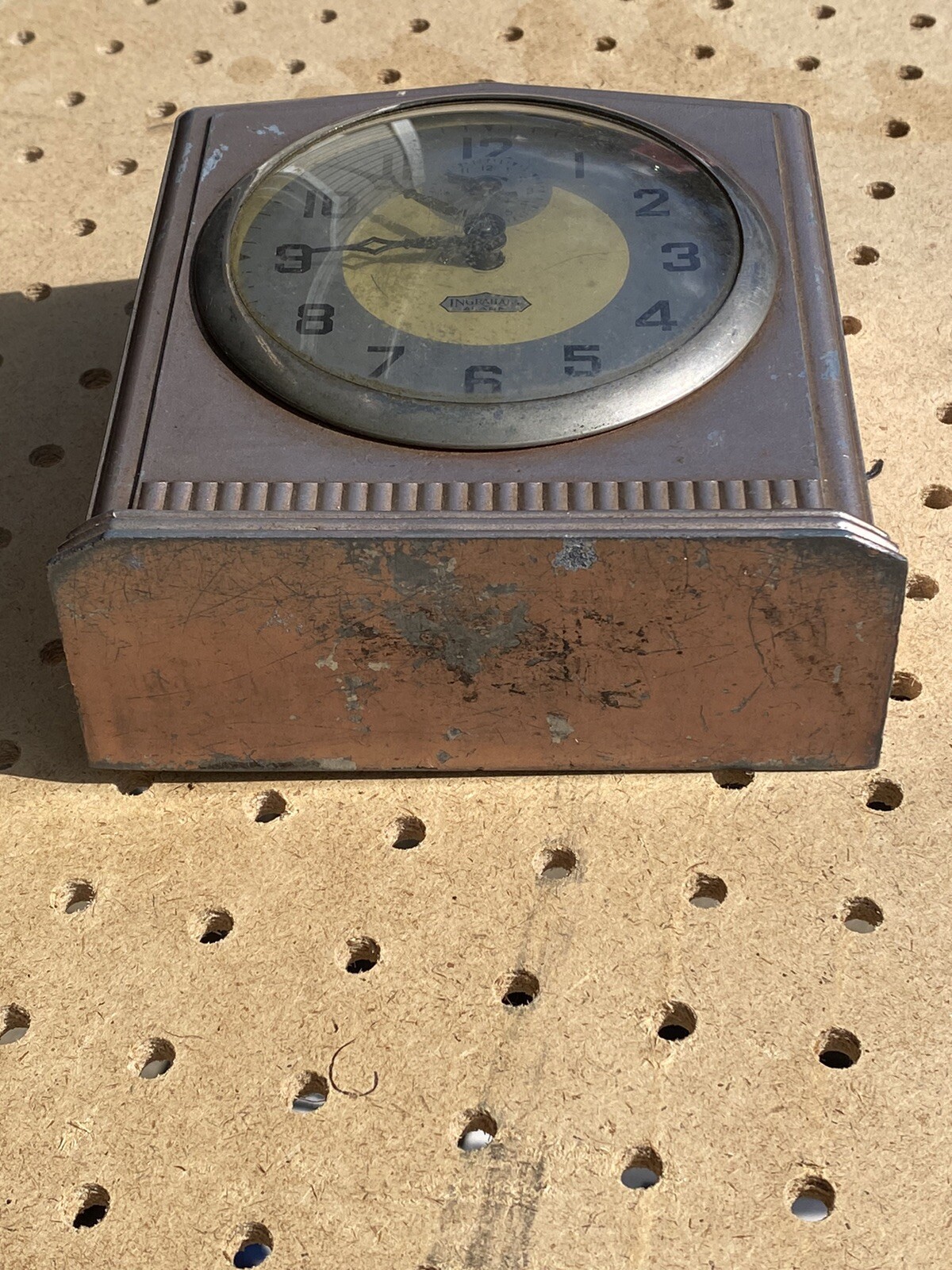 Vintage Ingraham Alarm Clock USA Small Rustic Art Deco MidCentury Not