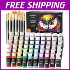 Metallic Acrylic Paint Set, 60 Colors + Brushes