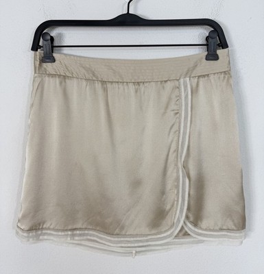  NWT Alice & Olivia Patsy Smocked Tiered Mini Skirt Silk Nude Coquette Size XS 