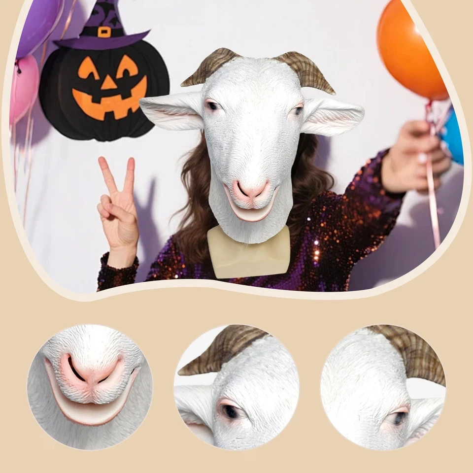 Latex Goat Mask Funny Goat Cosplay Prop for Novelty Easter Carnival Party Show - Image 3 of 4