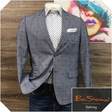 BEN SHERMAN Mens Seersucker Sport Coat Casual Jacket Size 40R Modern Blue Suit