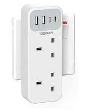 Double Plug Adaptor with 4 USB(2 USB C), TESSAN 2 Way Multi Plug Extension Adap