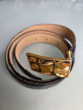 Ceinture Noire Pullman Boucle Dorée en Cuir de Veau Façon Croco Taille 75