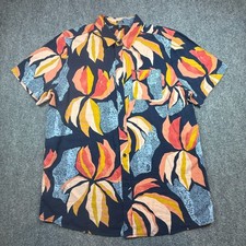 Volcom Shirt Mens XXL Blue Red Floral Hawaiian Modern Fit Short Sleeve Pocket