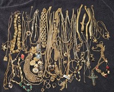 Huge Mostly Vintage Gold Tone Jewelry Lot 75+ Pieces, All Wearable