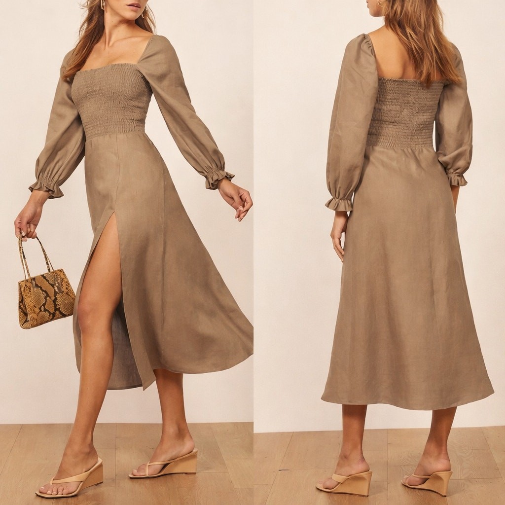 reformation brown linen dress Corduroy Button Up Tiered Mini Dress
