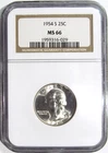 1954-S WASHINGTON Silver Quarter NGC MS 66