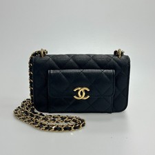 Chanel WOC Mini Black Lambskin Wallet On Chain Gold Chain Bag 22A Italy
