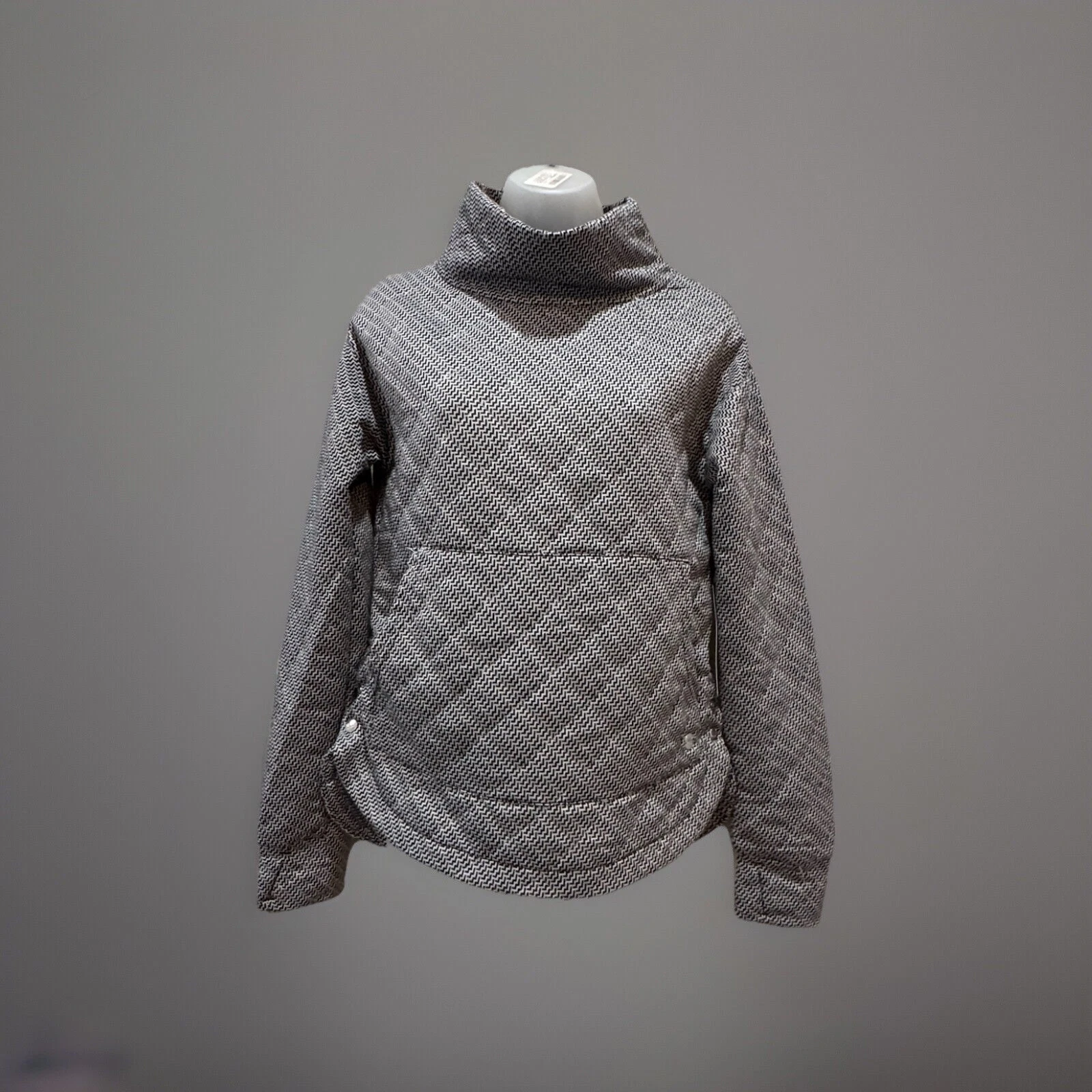 Jones New York Women's Gray Quilted Cowl Neck Soft Size S Long Sleeve/Pockets