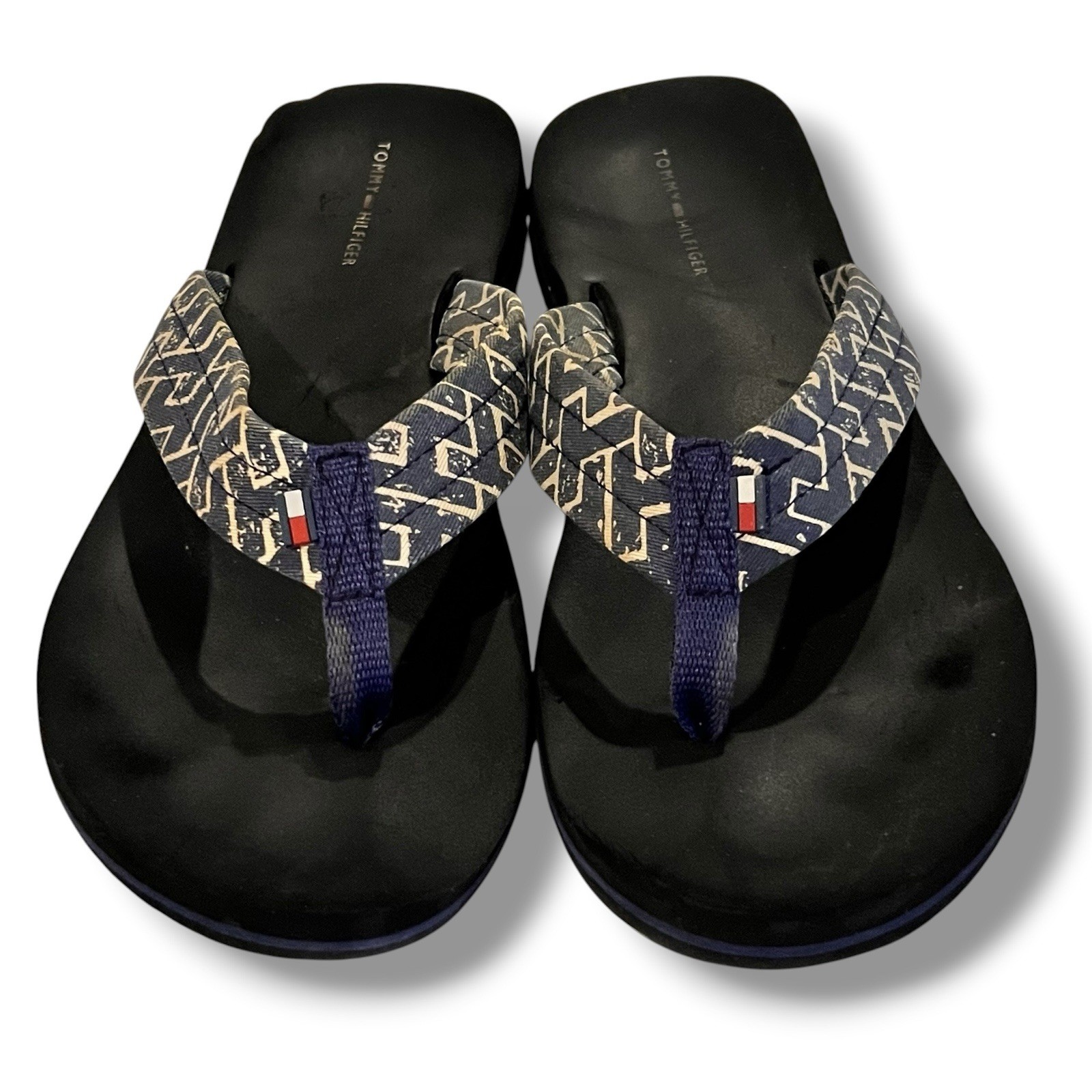 Tommy Hilfiger Women's Sandals Flip Flops Blue White Geometric Beach Sz 9 C-9