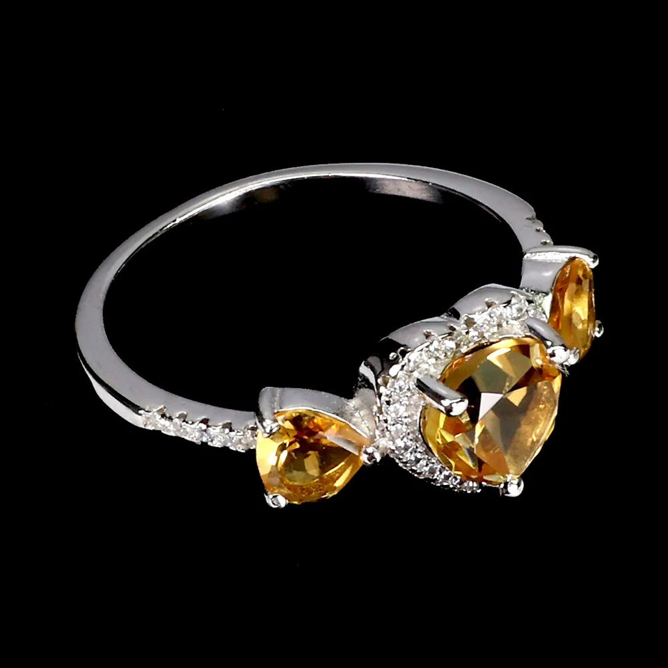 Anello in argento sterling 925 cuore giallo citrino 7 mm misura gioiello gemma - Immagine 3 di 4