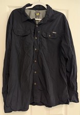 Eddie Bauer Shirt Mens T2XL XXL Button Up Blue Travex Nylon Zipper Pocket Hiking