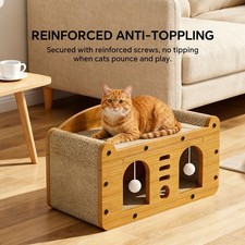 2-in-1 Cat Scratcher  Cozy Bed - Durable Cardboard Lounge Bed with Hanging Toys
