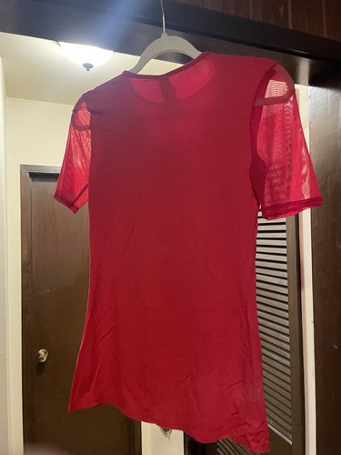 NWT Agnes & Dora Sheer V Neck Red T-Shirt Top Stretchy Long Size M NEW - Picture 4 of 5