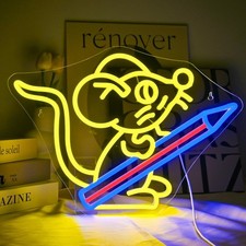 Pencil Neon Sign for Wall Decor Pencil Mouse School Neon Light Back To School...
