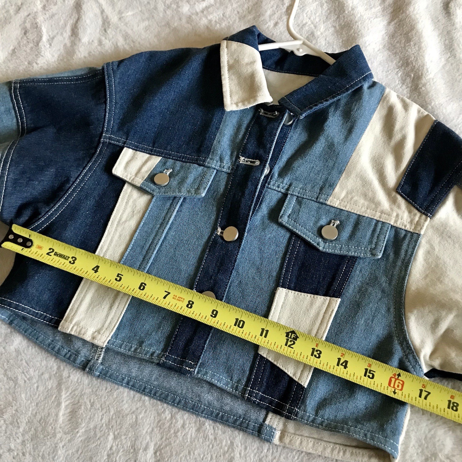 Patchwork Cropped Denim Jacket Womens Small Butto… - image 4