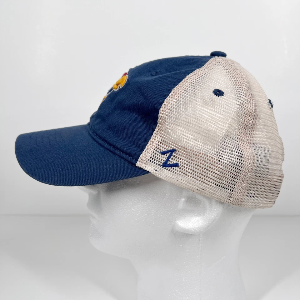 Kansas Jayhawks Adult OS Blue Beige Embroidered Mesh Snapback Trucker Hat Cap - Image 3 of 4