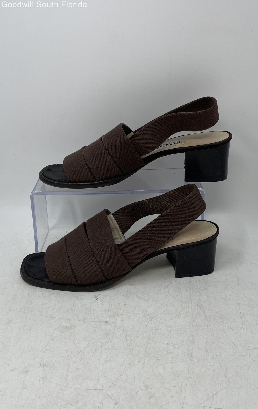 Pancaldi Womens Brown Open Toe Block Heel Slingback Sandals Size 8.5B