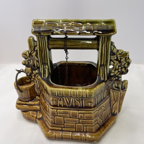 Vintage McCoy Pottery Old Wishing Well Planter with Chain 6" Tall Brown & Green - Picture 3 of 4