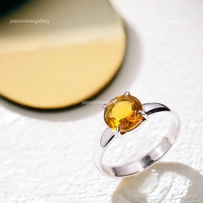 Citrine Stone Daughter Statement Bezel Trendy Ring Jewelry 925 Sterling Silver