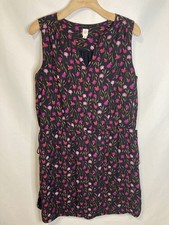 GAP Mini Dress M Drawstring Waist Black Pink Ditsy Floral Fairy Sleeveless Boho