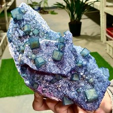 2.54LB Natural Blue Green Cube Fluorite Mineral Crystal Specimen/China