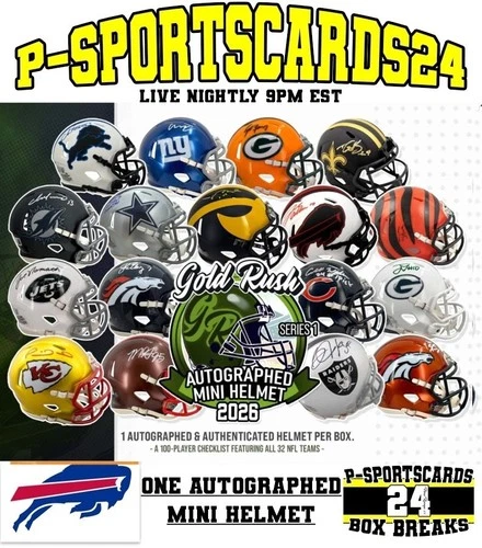 BUFFALO BILLS 2026 GOLD RUSH SIGNED NFL FOOTBALL MINI HELMET LIVE SUNDAY
