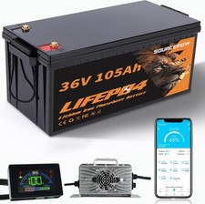 36V 105Ah Lithium Golf Cart Battery, Bluetooth 200A BMS, 25A Charger LCD Monitor