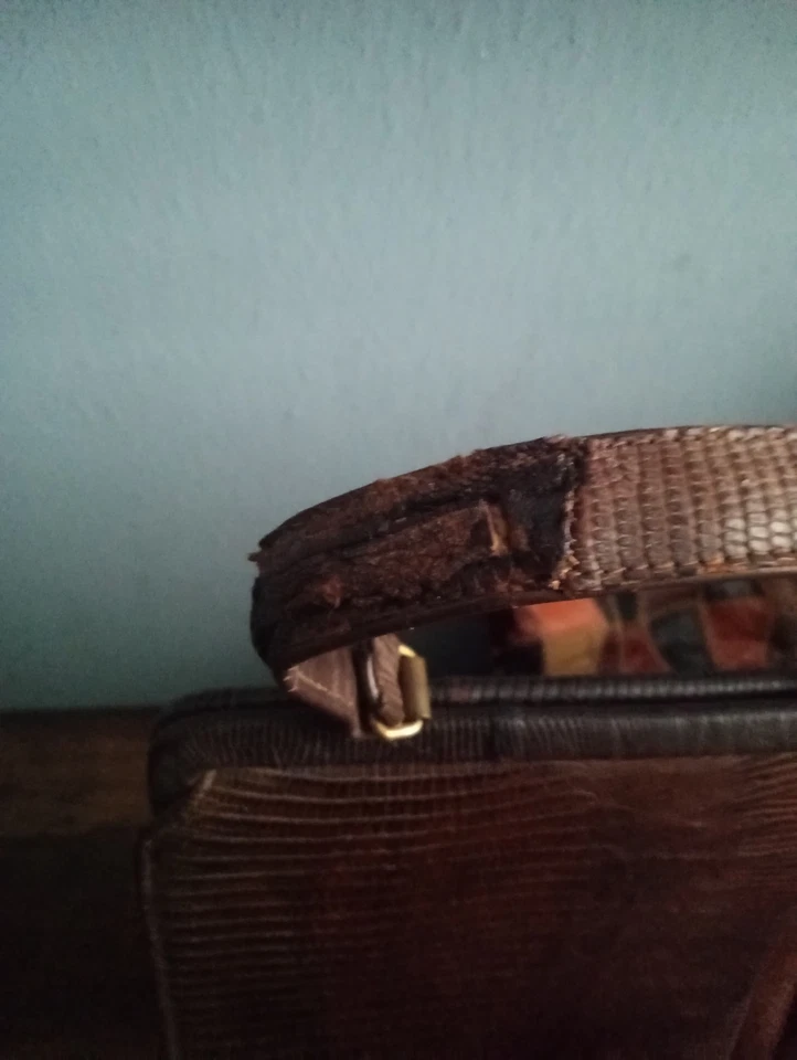 Bolso de mano vintage 1950 marrón cocodrilo cocodrilo con cadena cartera de Palizzlo Foto 3 de 4