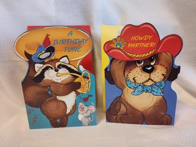 2 Cute Kids Birthday Greeting Cards*Coloring Activity Art*Vintage Olympia Sales*
