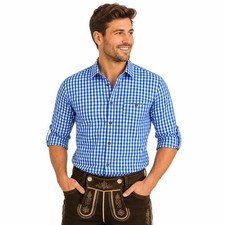 Traditional Bavarian Shirt Men Blue Check Oktoberfest Shirt German Trachten