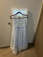 girls, light blue lace satin wedding dress flower girl