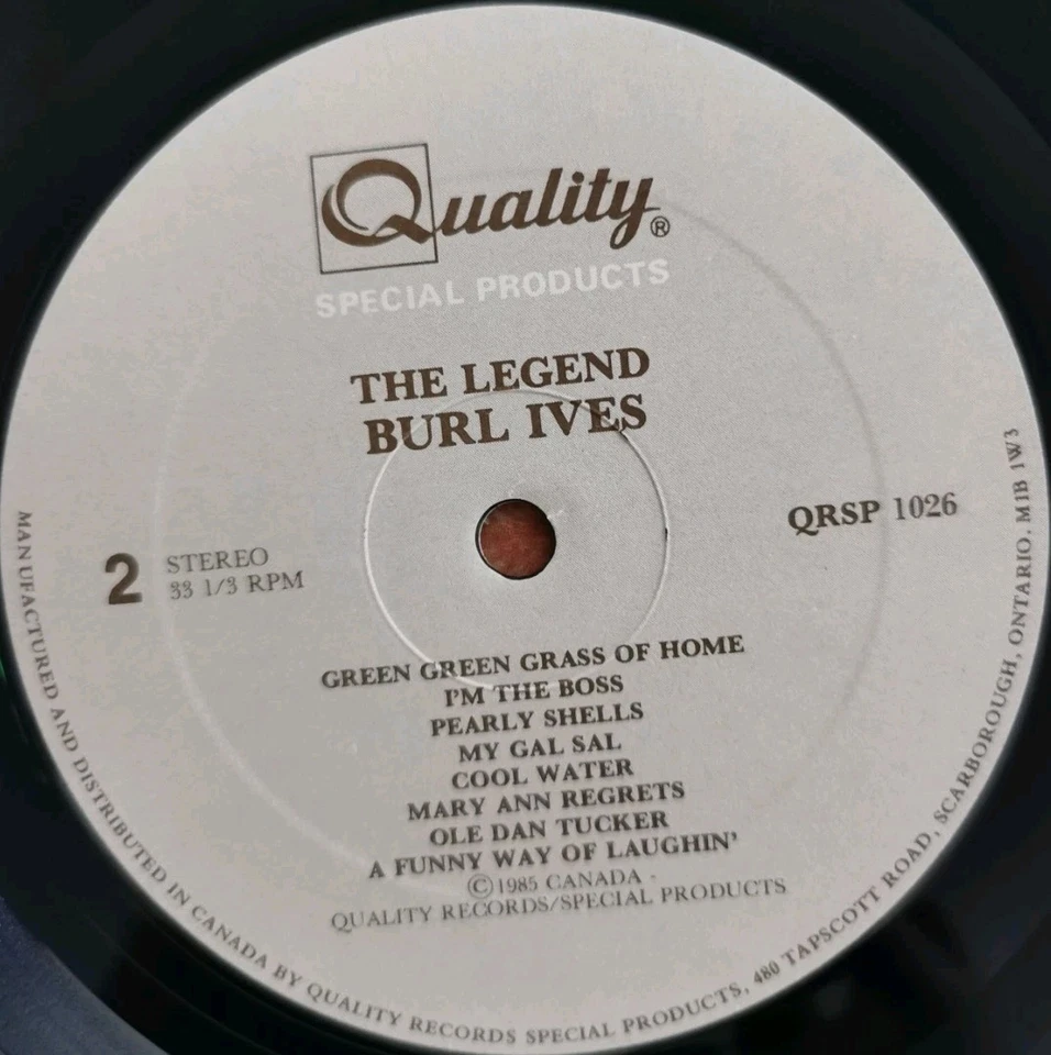 Vinyl LP Burl Ives - The Legend VG+ QRSP1026 Canada Folk - Image 4 of 4