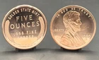 1 - Striking 5oz. .999 Fine Copper Coin - Lincoln Wheat Penny Design