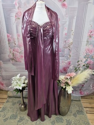 Tiffany Bling Formal Prom Dress Beaded Sequin Purple Metallic Gown XXL UK 18 20