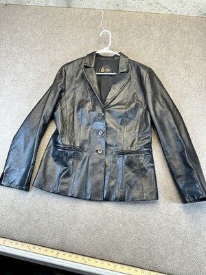 Black Leather Jacket Scuola Del Cuoio Leather Jacket Women's Size 48 Vintage