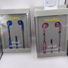 Heyday Wired Earbuds In-Ear Bright Blue or Pink Built-In Microphone New