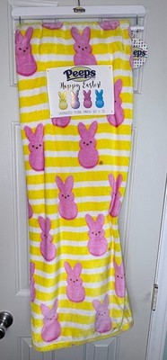 Peeps White Yellow Pink Easter Bunnies Plush Throw Blanket 50  x 70 