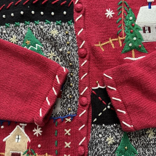 Suéter Feo Navidad Erika Vintage Años 90 Mujer’s XL Bordado Vacaciones Cárdigan - Imagen 4 de 8
