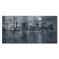 Glasuhr Aus Glas Glas-Wanduhr New York Bei Nacht Schwarze Zeiger 60X30 Cm