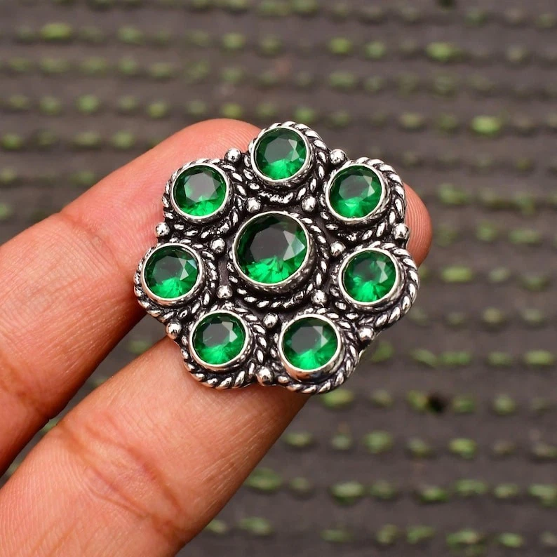 Anillo de fiesta hecho a mano con piedras preciosas de diopsido cromado de plata de ley 925 todos los tamaños SS02 Foto 3 de 4