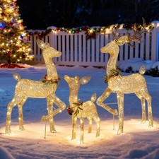 Christmas Deer Decoration Set Real 3D Christmas Reindeer Home with LED Warm L...