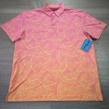 Birdie Bound Polo Shirt Mens Large Pink Yellow Tropical Leaf Golf Stretch