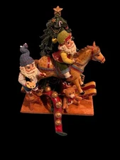 Fitz and Floyd Happy Holidays Stocking Holder Santa And Tree 2004 In Box Vintage