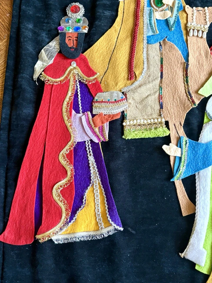 Colgante de pared navideño vintage años 70 hecho a mano con los Tres Sabios. Foto 4 de 4