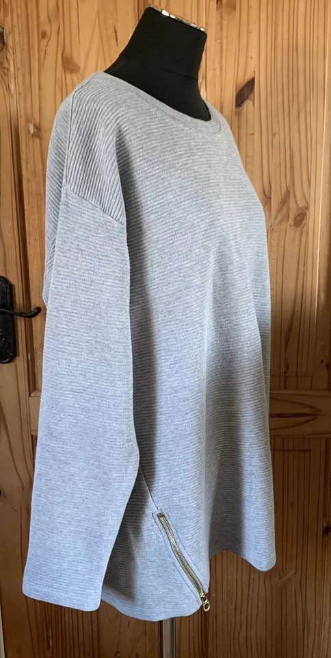 JOULES ! SIZE 20 ! LOVELY GREY RIBBED TOP ! THICK STRETCH COTTON ! ZIPS !STRETCH - Image 4 of 4