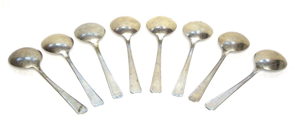 1920s Nickle Silver Gumbo Spoons WMA Roger Dinner Soup Dessert 5"in Set of 8 - Image 4 of 4