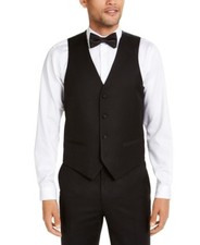 Alfani Mens Classic fit Button-Up Tuxedo Suit Vest Medium Black Solid Stretch